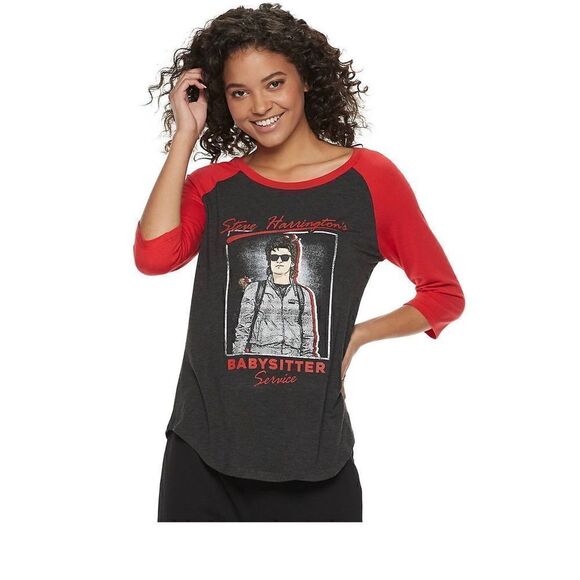 Stranger things Steve Harrington babysitter service raglan baseball shirt xs - Picture 1 of 3